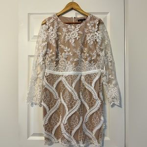 Marina Size 10P Floral Embroidered Lace Long Sleeve Sheath Dress
